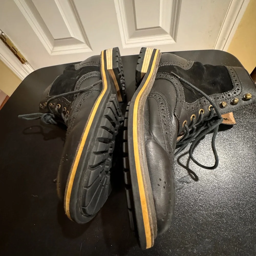 1901 dress boots lace-up black leather suede wingtip ankle boot size 10